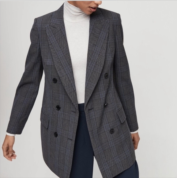 NEW WILFRED Margaux Blazer Plaid Grey Double Breasted  00 XXS Aritzia - Picture 2 of 10